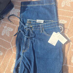 Free Assembly Women's Loose Fitting Wide Leg Jeans with Tie waist